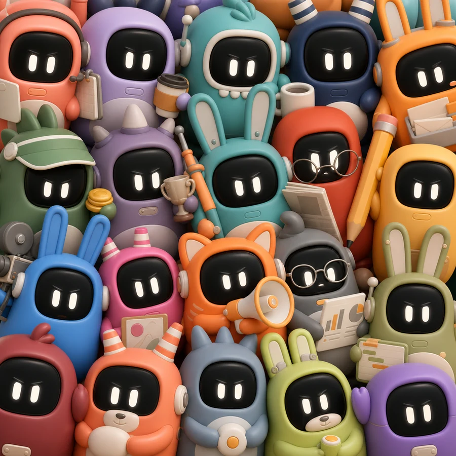 Cool Agents’ original Bott pack artwork, featuring glossy robot avatars.