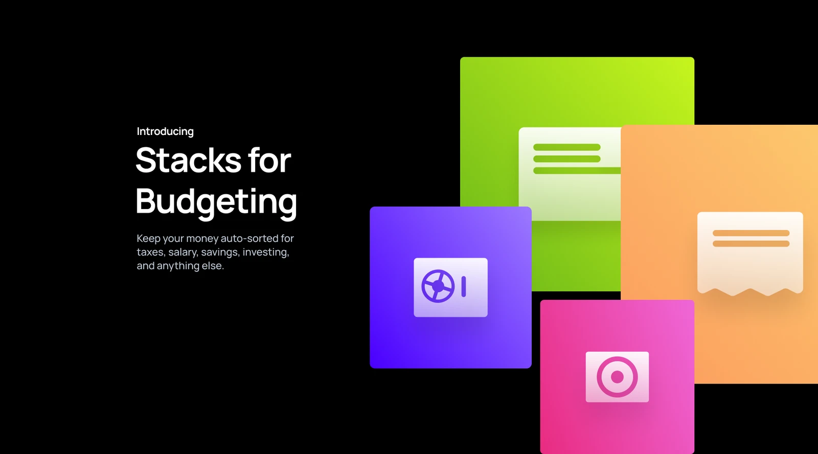 Original Lance website design introducing colorful stacks for budgeting.